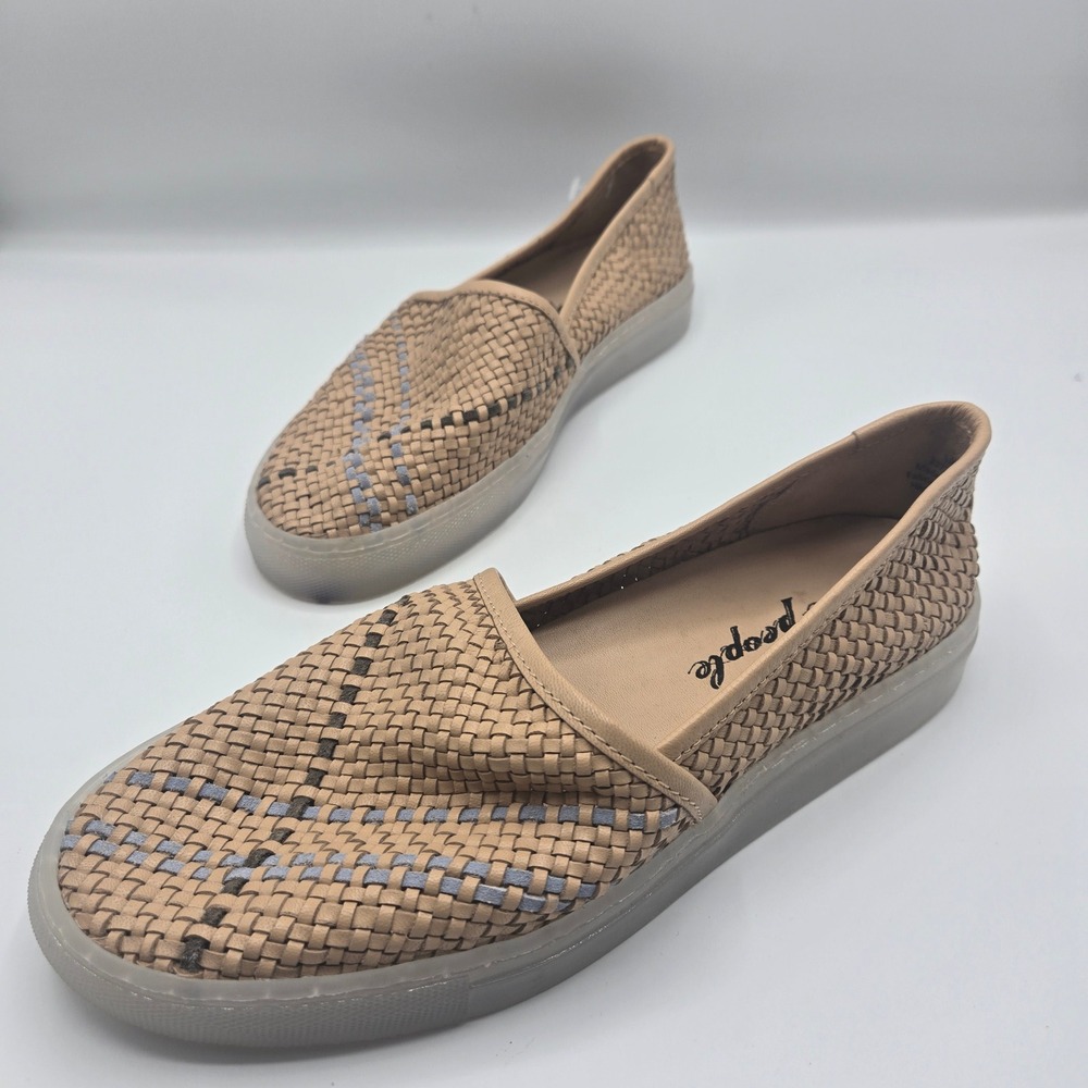 Free People Woven Slip On Sneaker Tan Leather Flat WMS 8